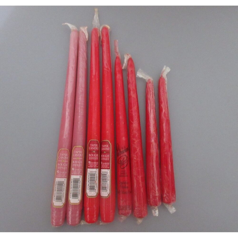 Candle-lite Taper Candle Lot 6 Red 2 Pink (each wrapped in plastic) Made in USA